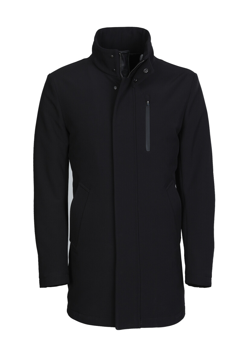 Black Regular Fit Turtleneck Casual Weaving Coat - 6