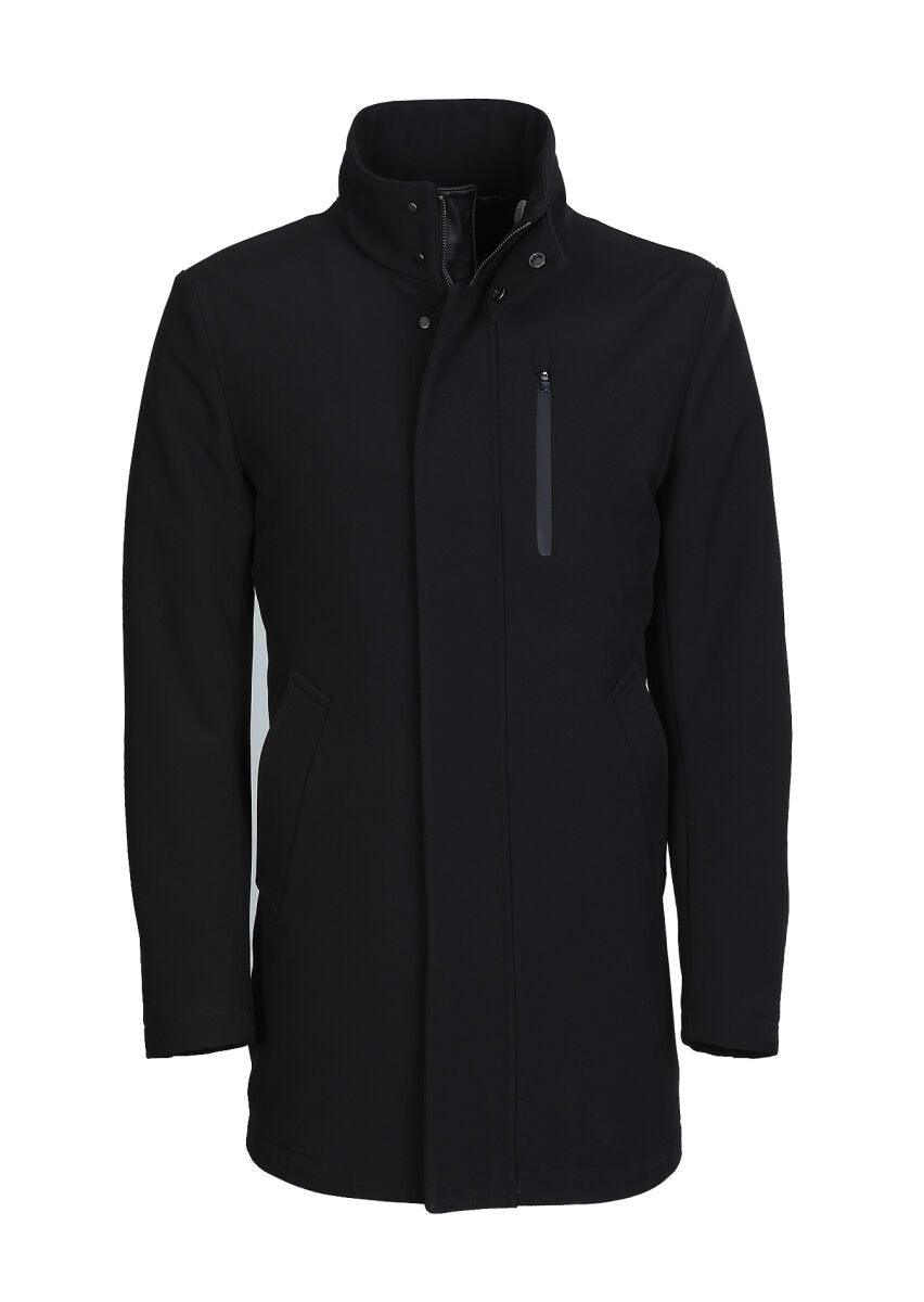 Black Regular Fit Turtleneck Casual Weaving Coat - 6