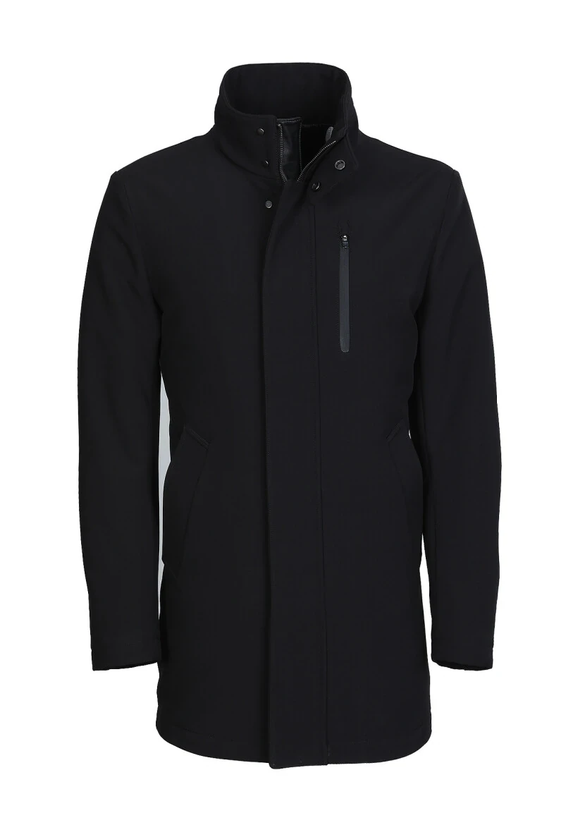 Black Regular Fit Turtleneck Casual Weaving Coat - 6