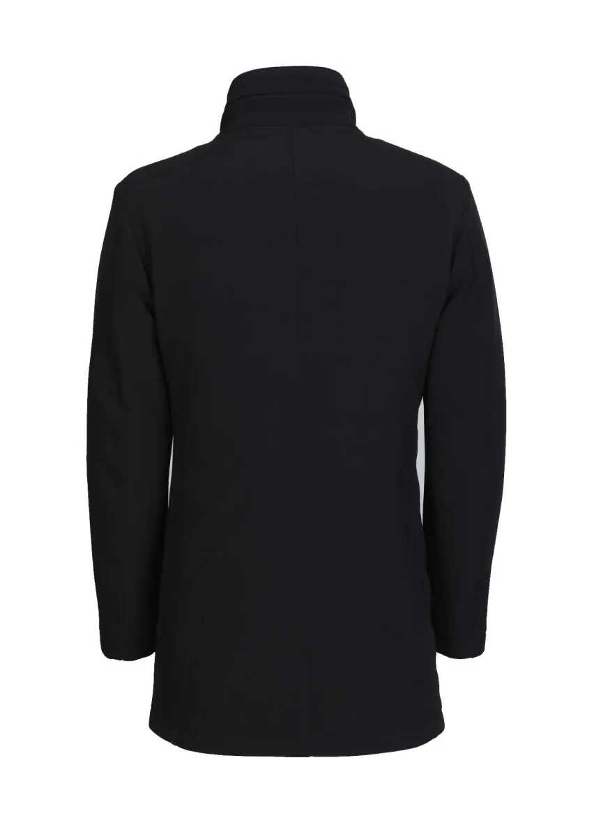 Black Regular Fit Turtleneck Casual Weaving Coat - 7