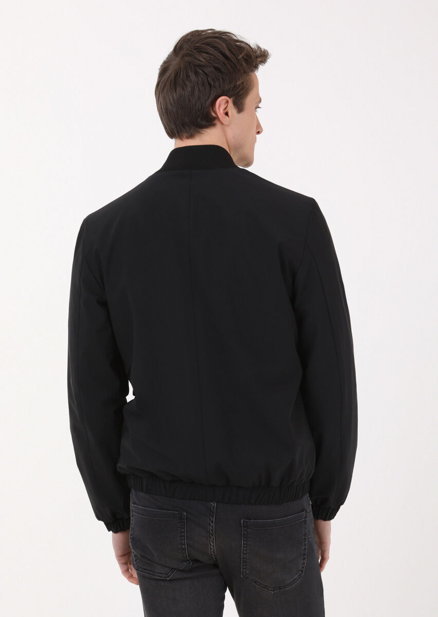 Black Regular Fit Turtleneck Casual Weaving Coat - 4