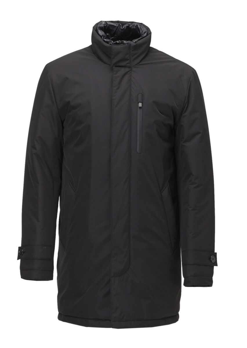 Black Regular Fit Turtleneck Casual Weaving Coat - 1