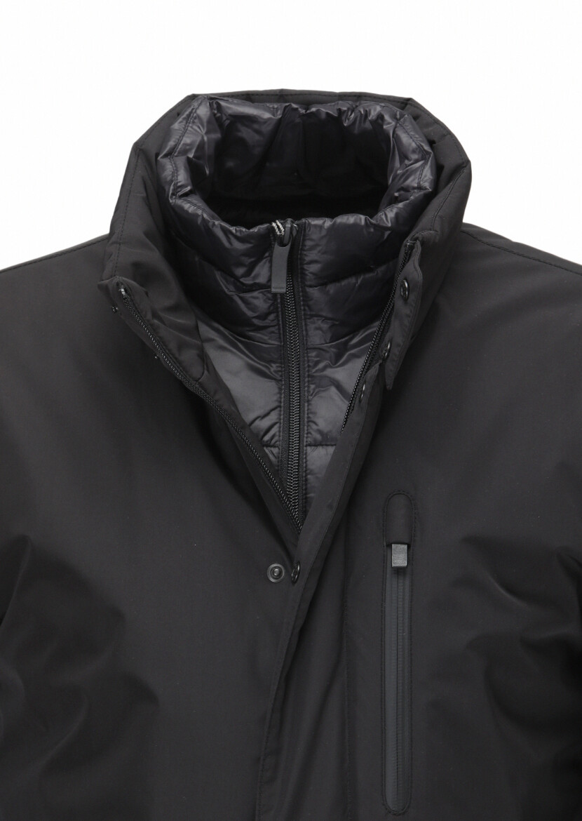 Black Regular Fit Turtleneck Casual Weaving Coat - 2