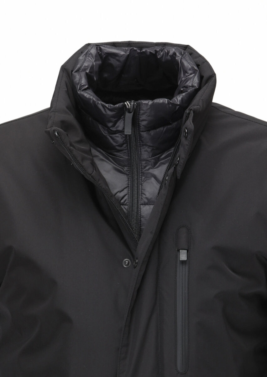 Black Regular Fit Turtleneck Casual Weaving Coat - 2