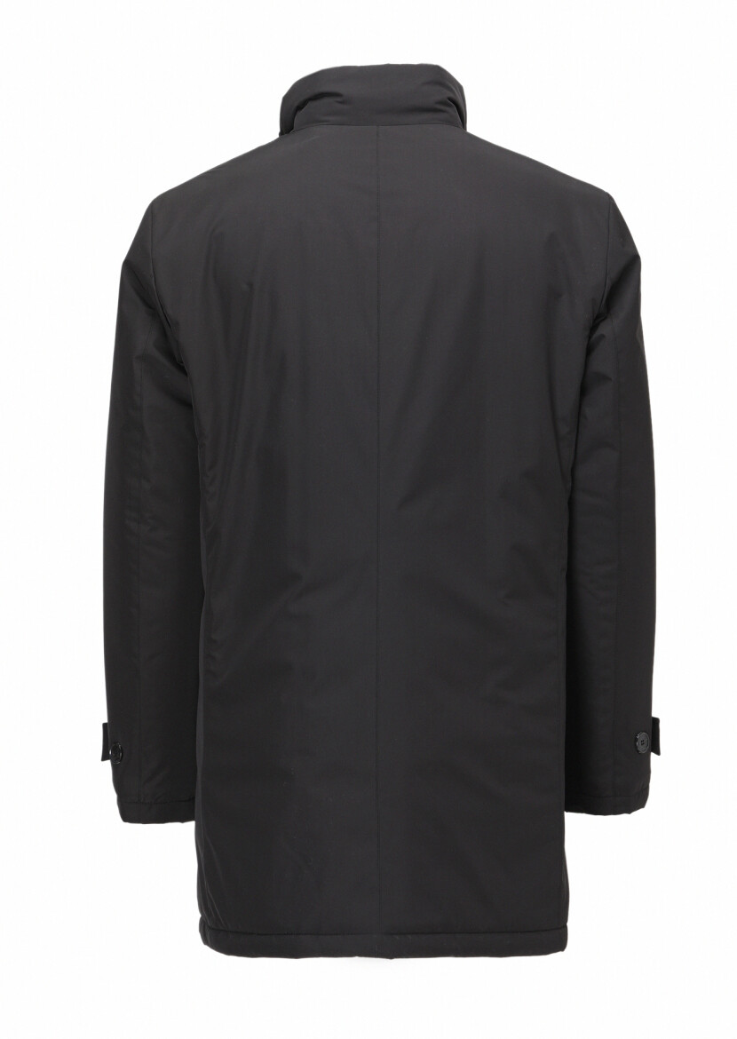 Black Regular Fit Turtleneck Casual Weaving Coat - 3