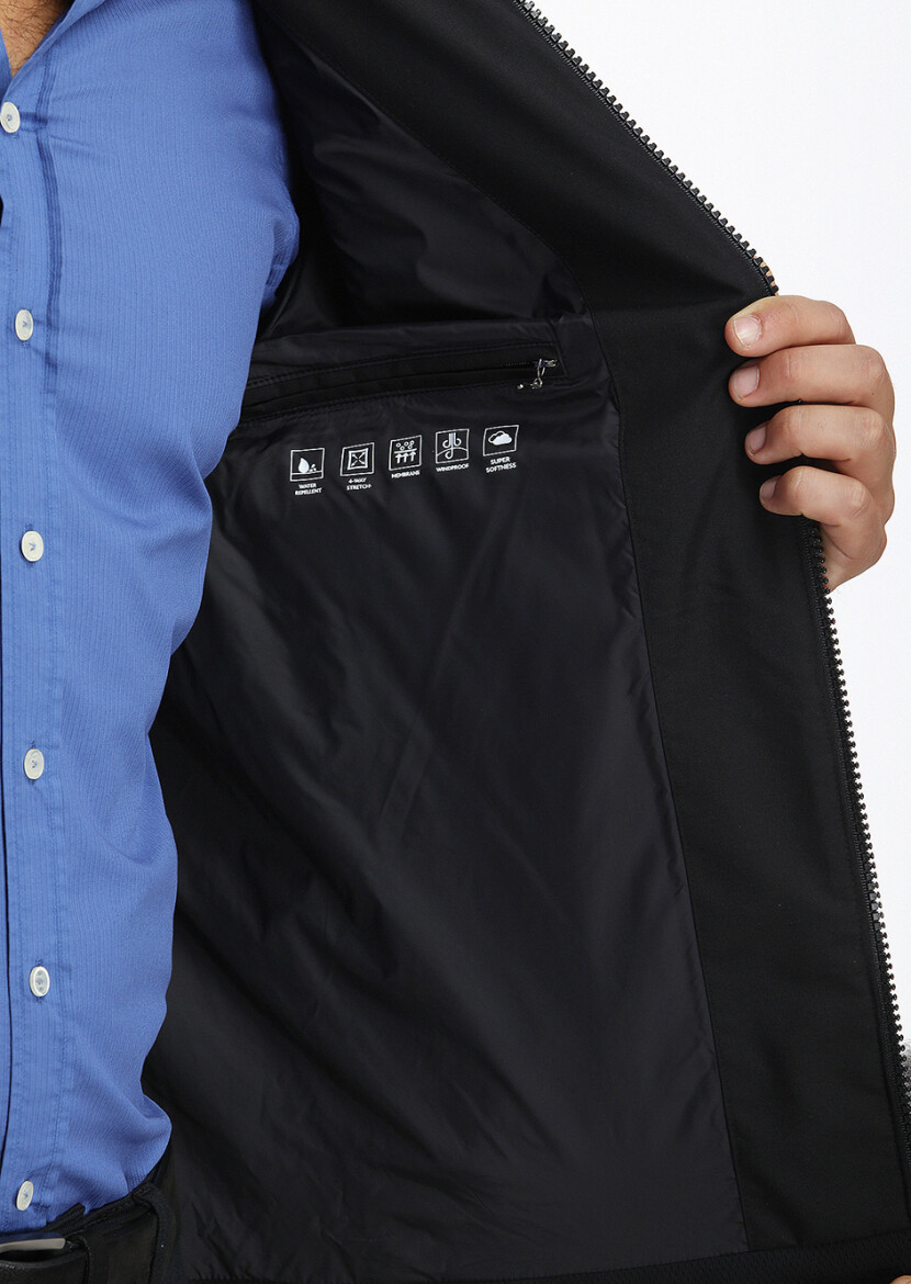 Black Regular Fit Turtleneck Casual Weaving Coat - 4