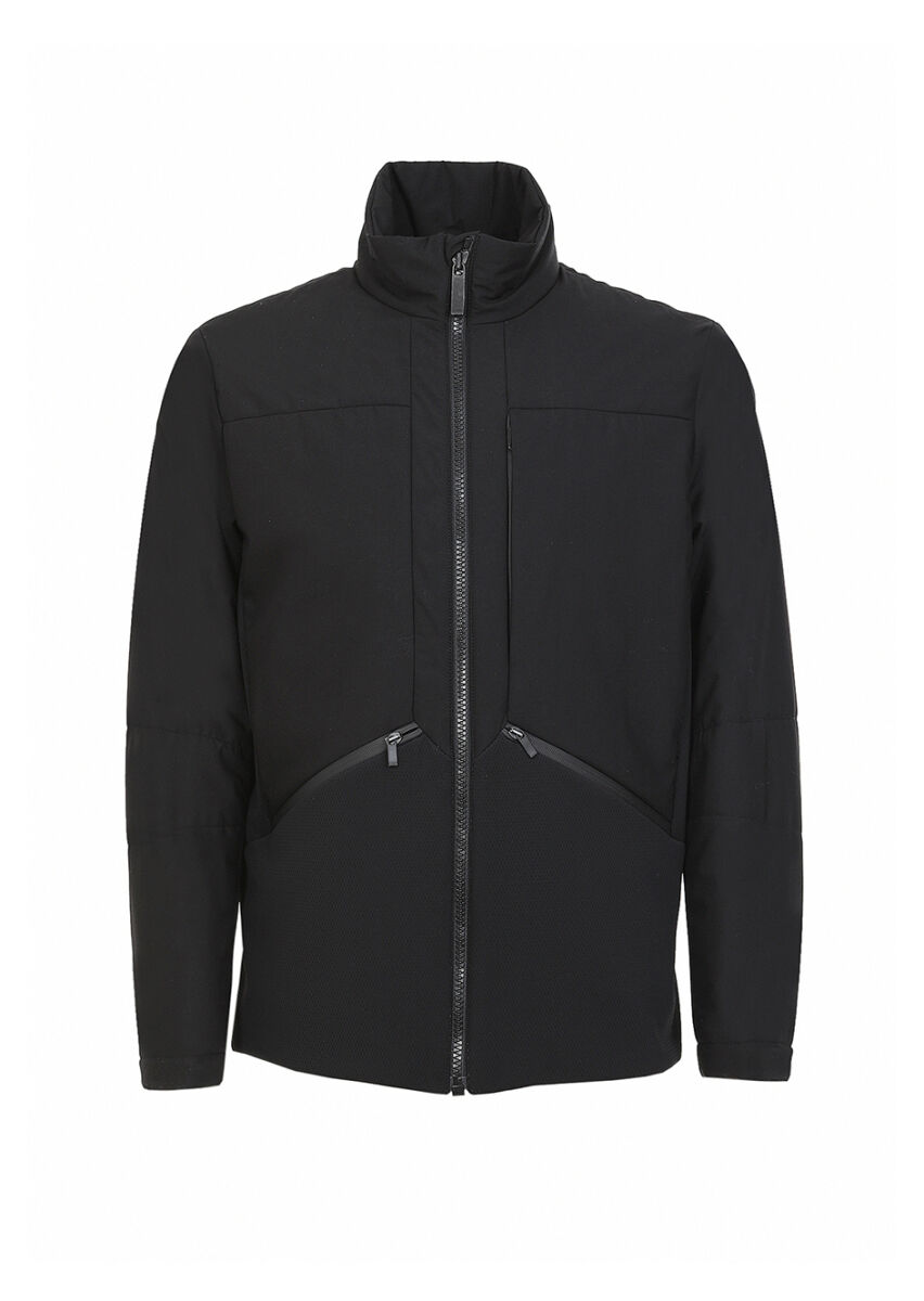 Black Regular Fit Turtleneck Casual Weaving Coat - 7