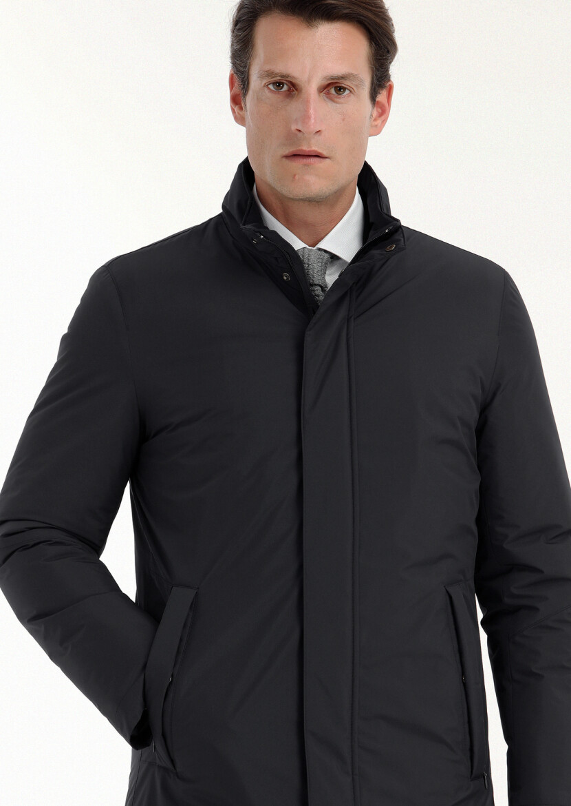Black Regular Fit Turtleneck Casual Weaving Coat 