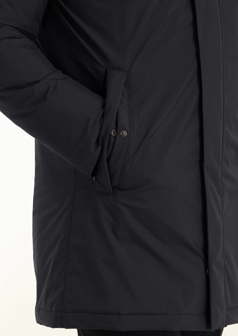 Black Regular Fit Turtleneck Casual Weaving Coat - 4