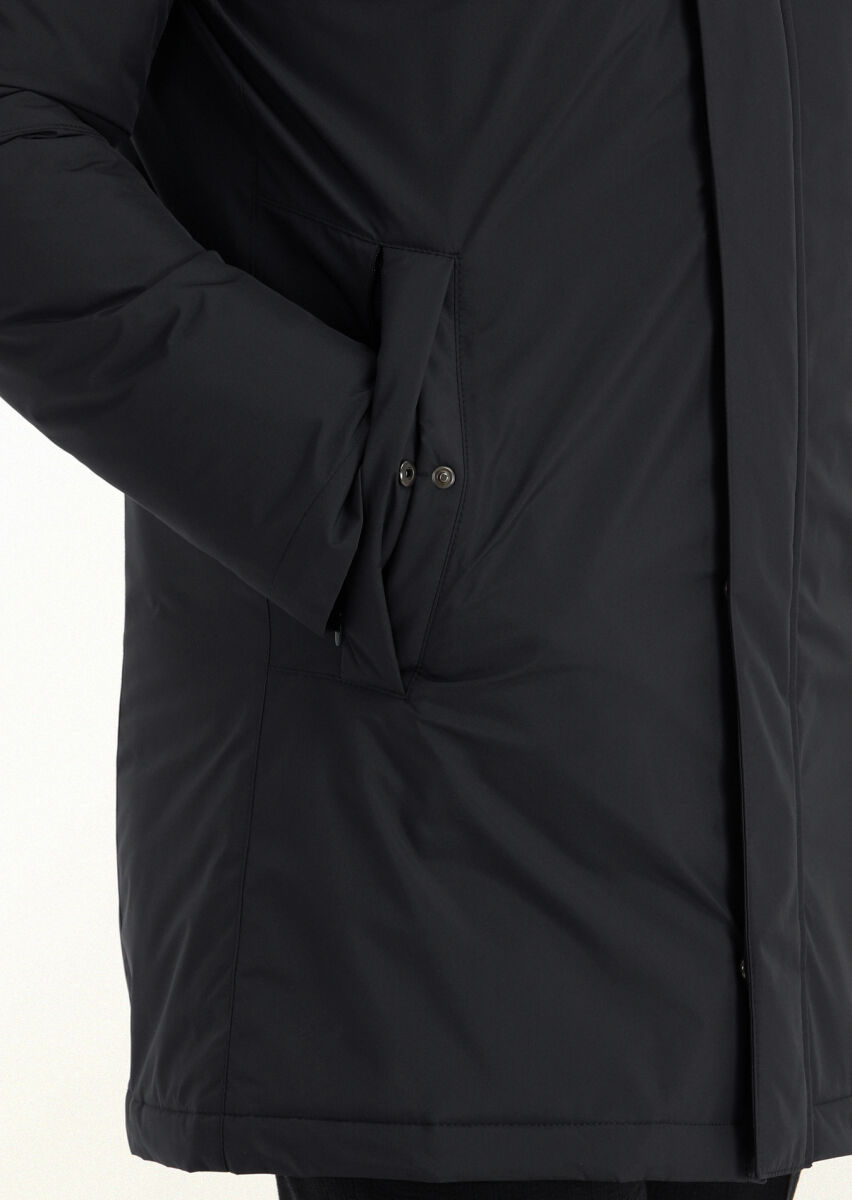 Black Regular Fit Turtleneck Casual Weaving Coat - 4