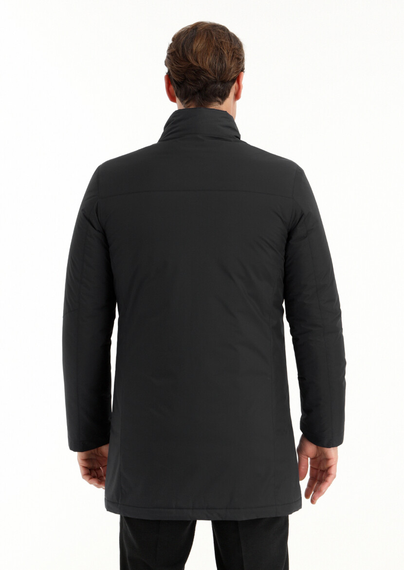 Black Regular Fit Turtleneck Casual Weaving Coat - 5