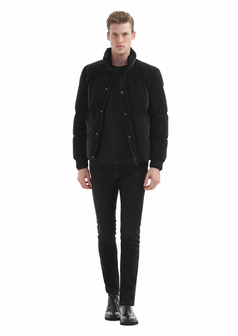 Black Regular Fit Turtleneck Casual Weaving Coat - 2
