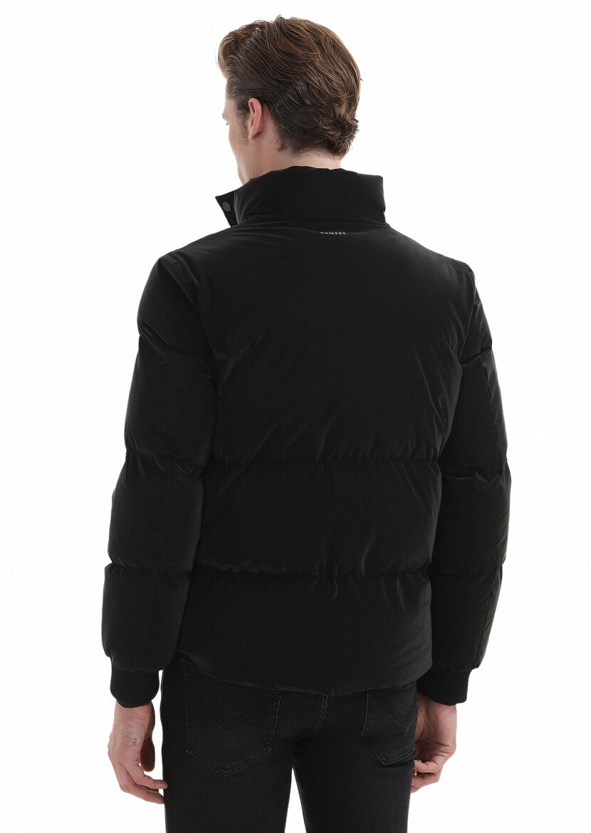 Black Regular Fit Turtleneck Casual Weaving Coat - 7