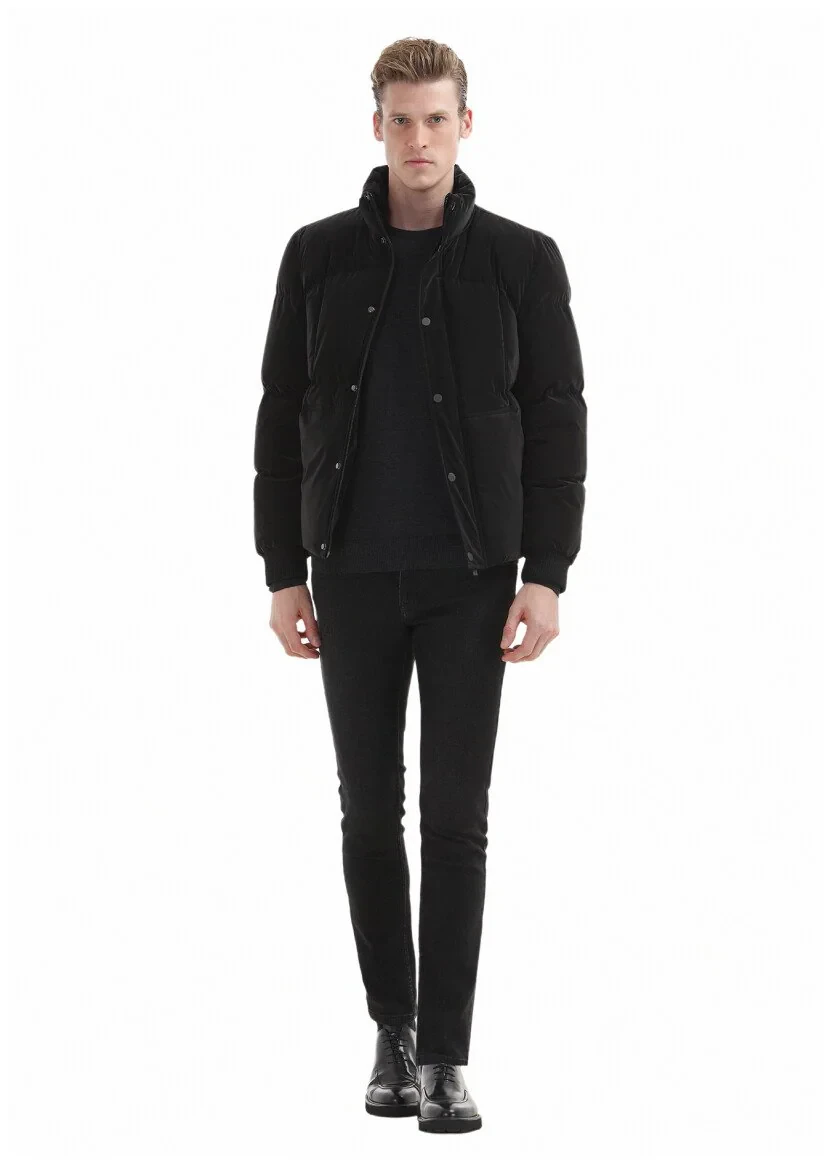 Black Regular Fit Turtleneck Casual Weaving Coat - 2