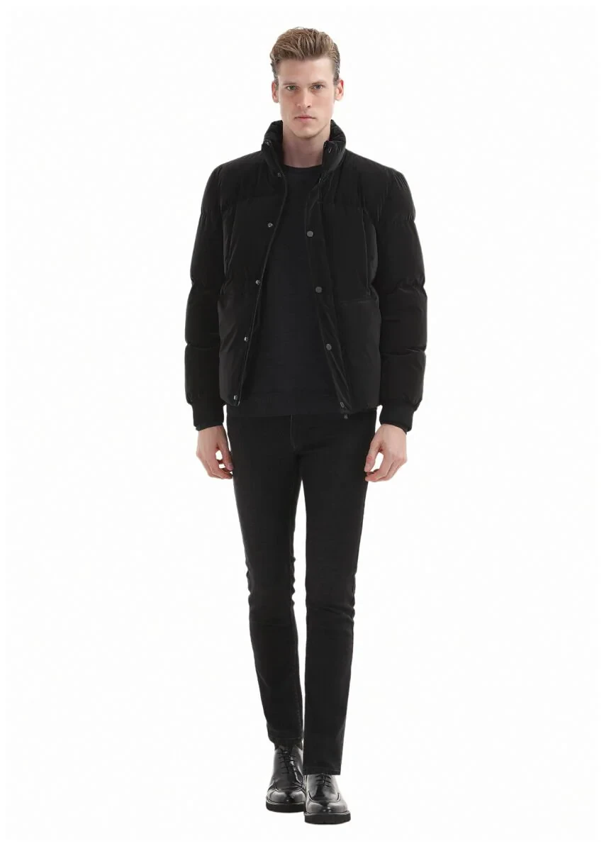 Black Regular Fit Turtleneck Casual Weaving Coat - 2