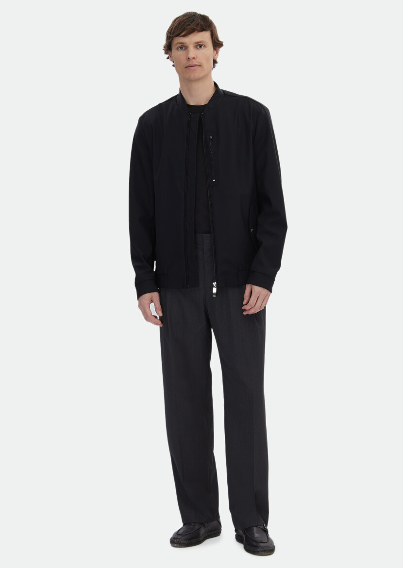 Black Regular Fit Turtleneck Casual Weaving Coat - 2