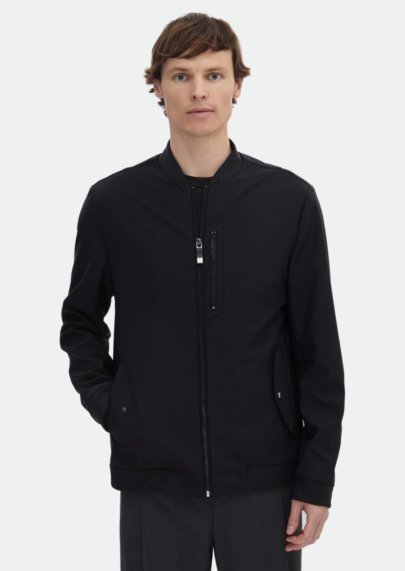 Black Regular Fit Turtleneck Casual Weaving Coat - 3