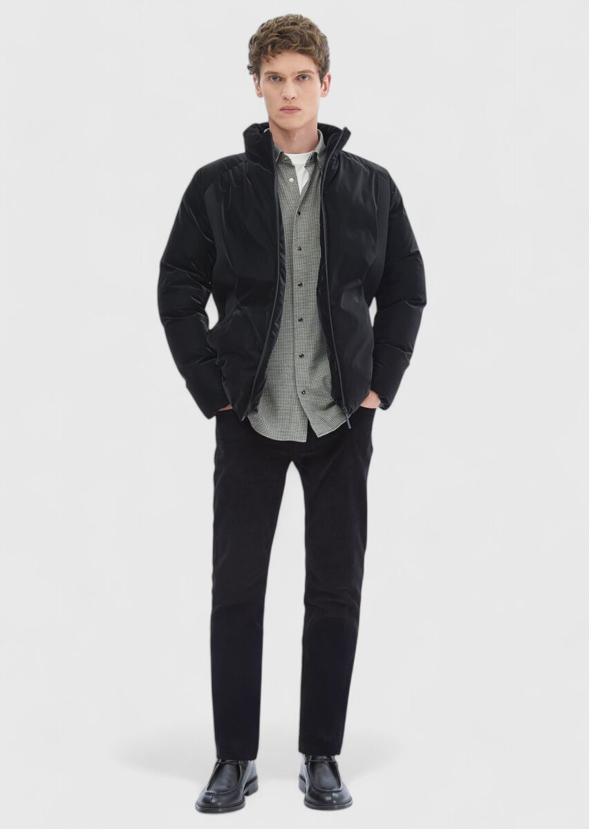 Black Regular Fit Turtleneck Casual Weaving Coat - 2