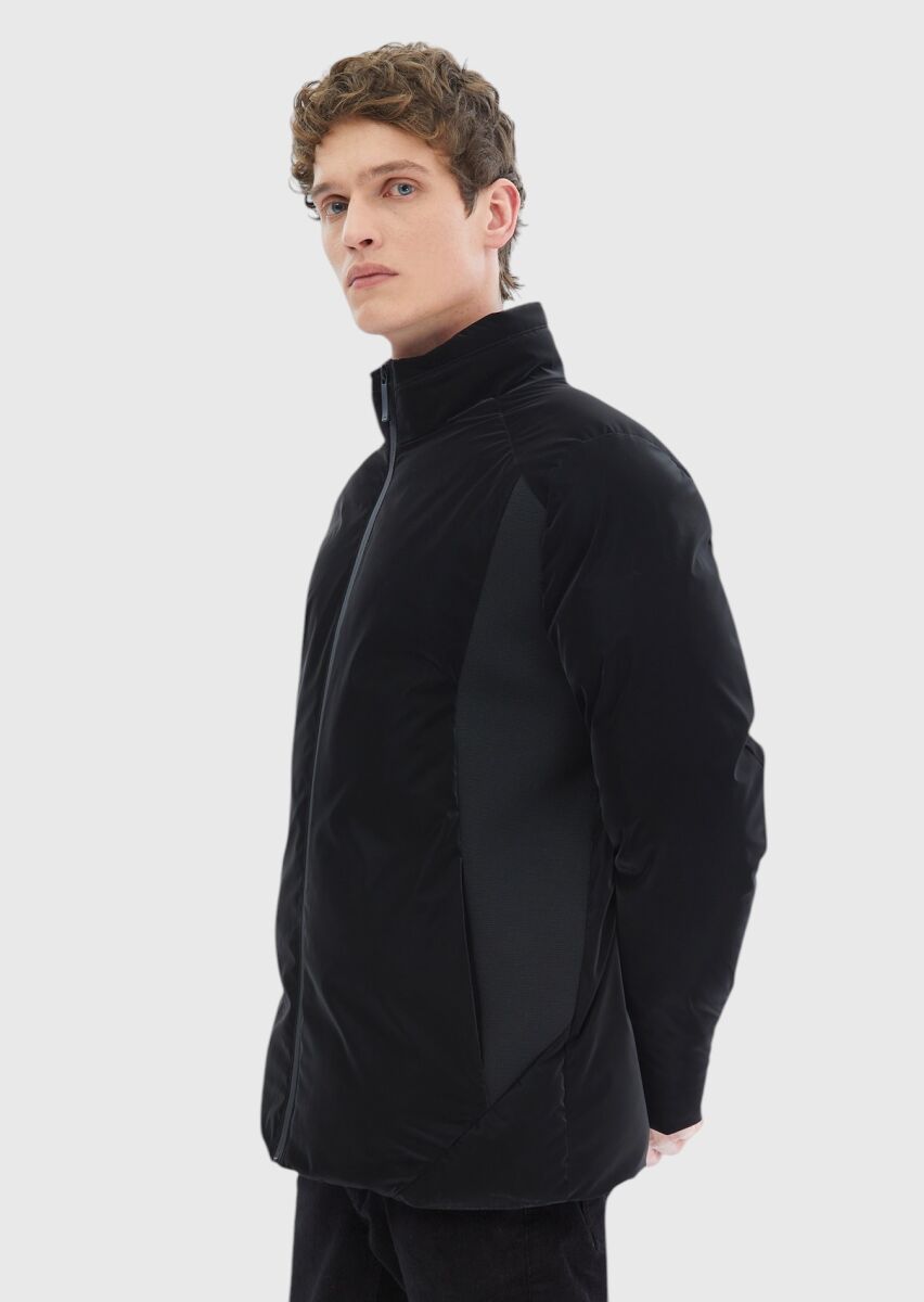 Black Regular Fit Turtleneck Casual Weaving Coat - 4