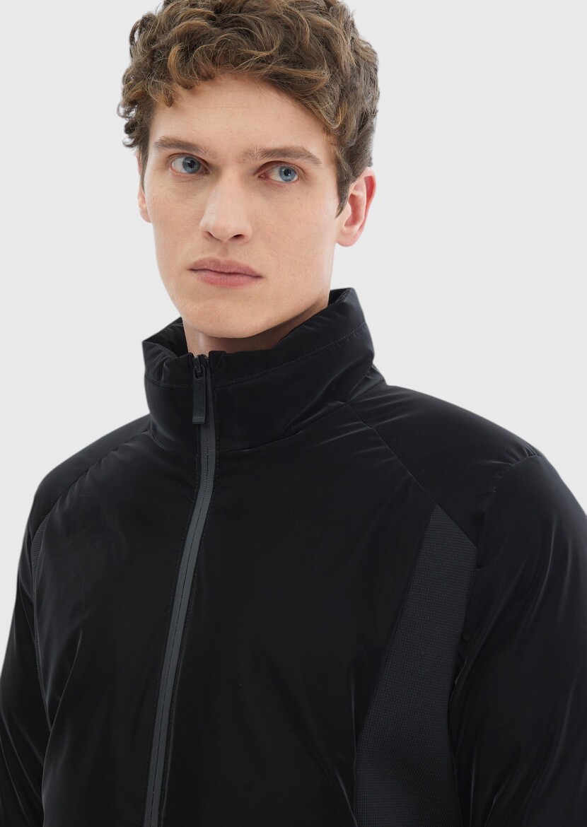 Black Regular Fit Turtleneck Casual Weaving Coat - 5