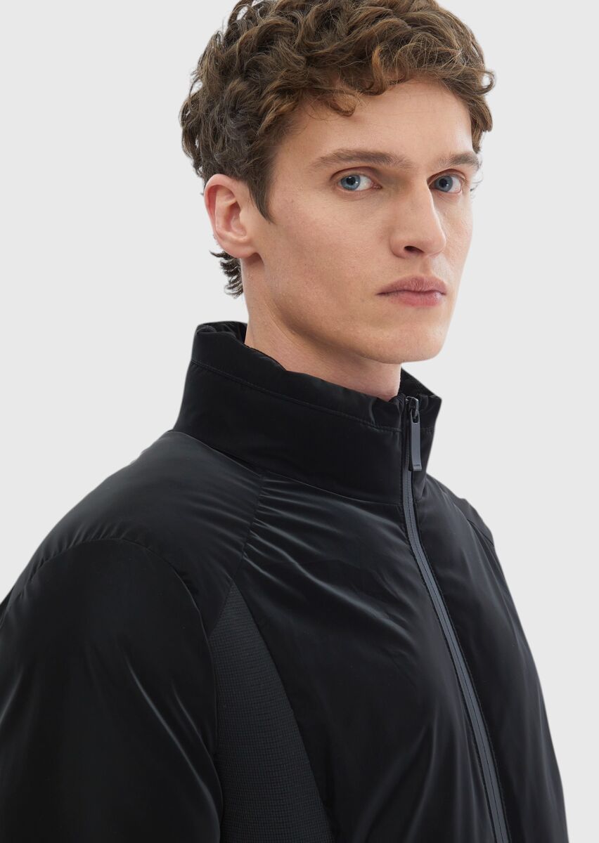 Black Regular Fit Turtleneck Casual Weaving Coat - 6