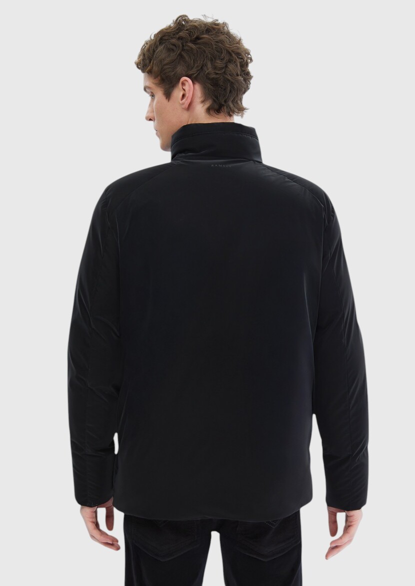 Black Regular Fit Turtleneck Casual Weaving Coat - 7