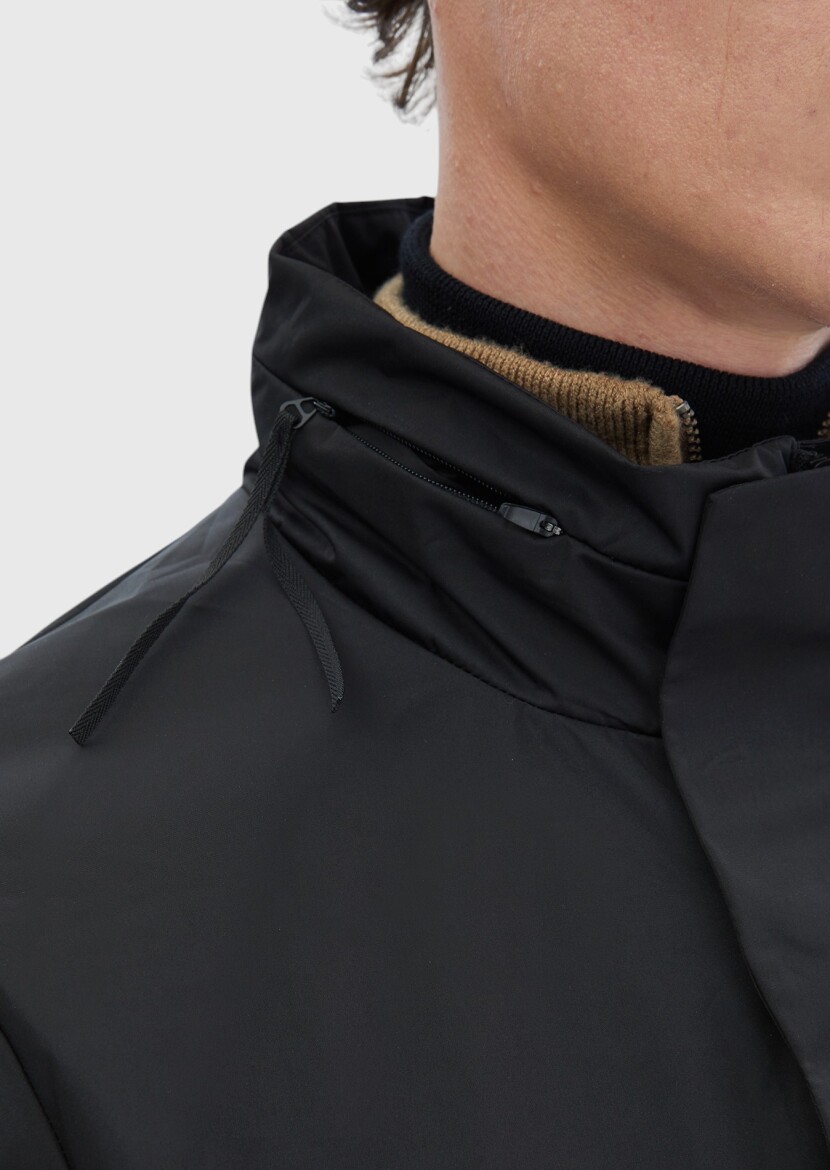 Black Regular Fit Turtleneck Casual Weaving Coat - 6
