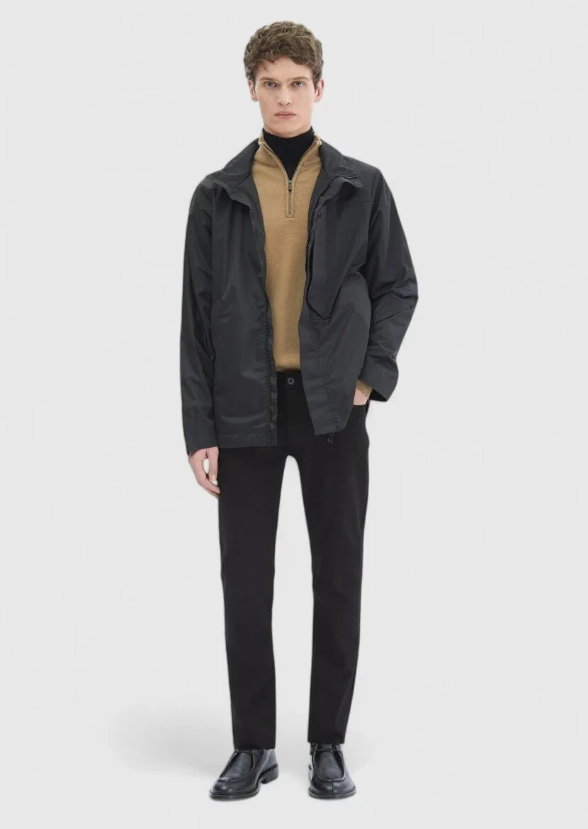 Black Regular Fit Turtleneck Casual Weaving Coat - 2