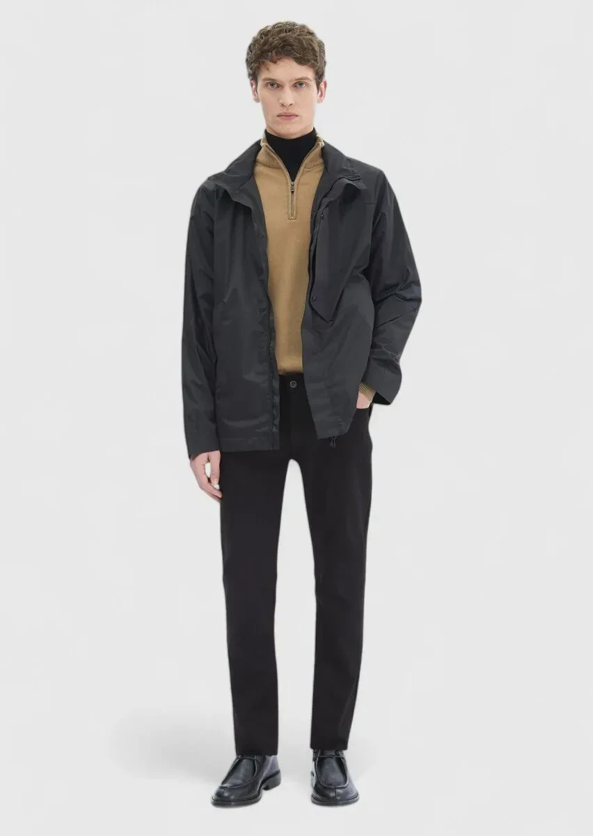 Black Regular Fit Turtleneck Casual Weaving Coat - 2