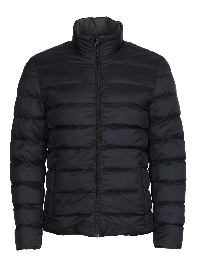 Black Regular Fit Turtleneck Casual Weaving Double-Sided Coat - 7