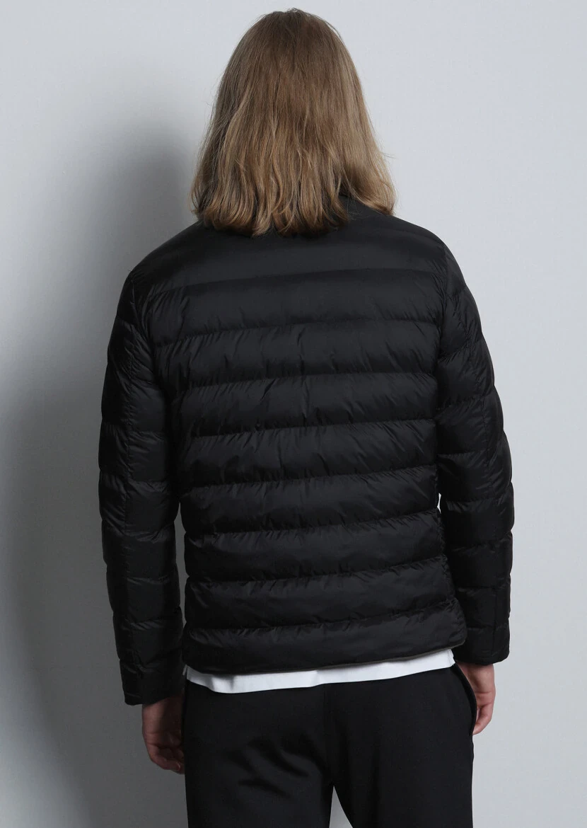 Black Regular Fit Turtleneck Casual Weaving Double-Sided Coat - 5