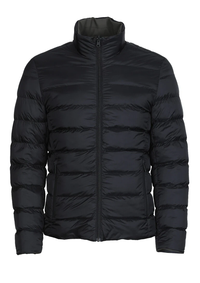 Black Regular Fit Turtleneck Casual Weaving Double-Sided Coat - 7