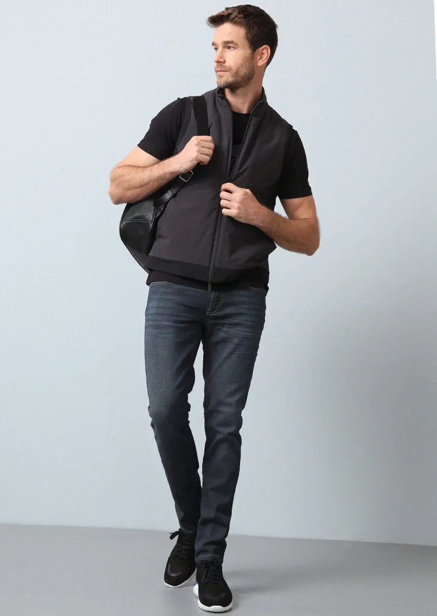Black Regular Fit Turtleneck Casual Weaving Puffer Vest - 4