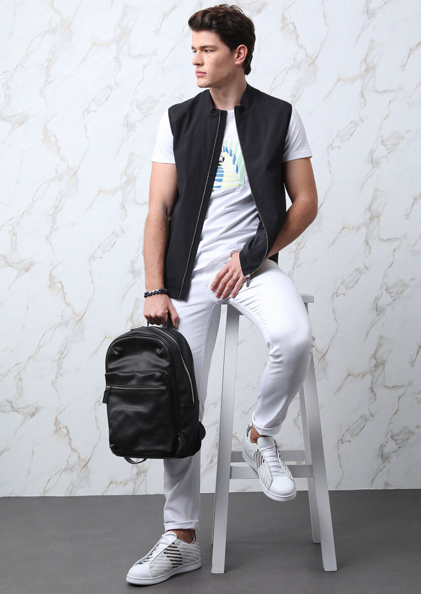 Black Regular Fit Turtleneck Casual Weaving Puffer Vest - 1