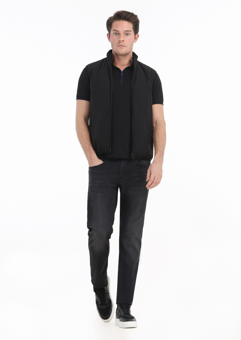 Black Regular Fit Turtleneck Casual Weaving Puffer Vest 