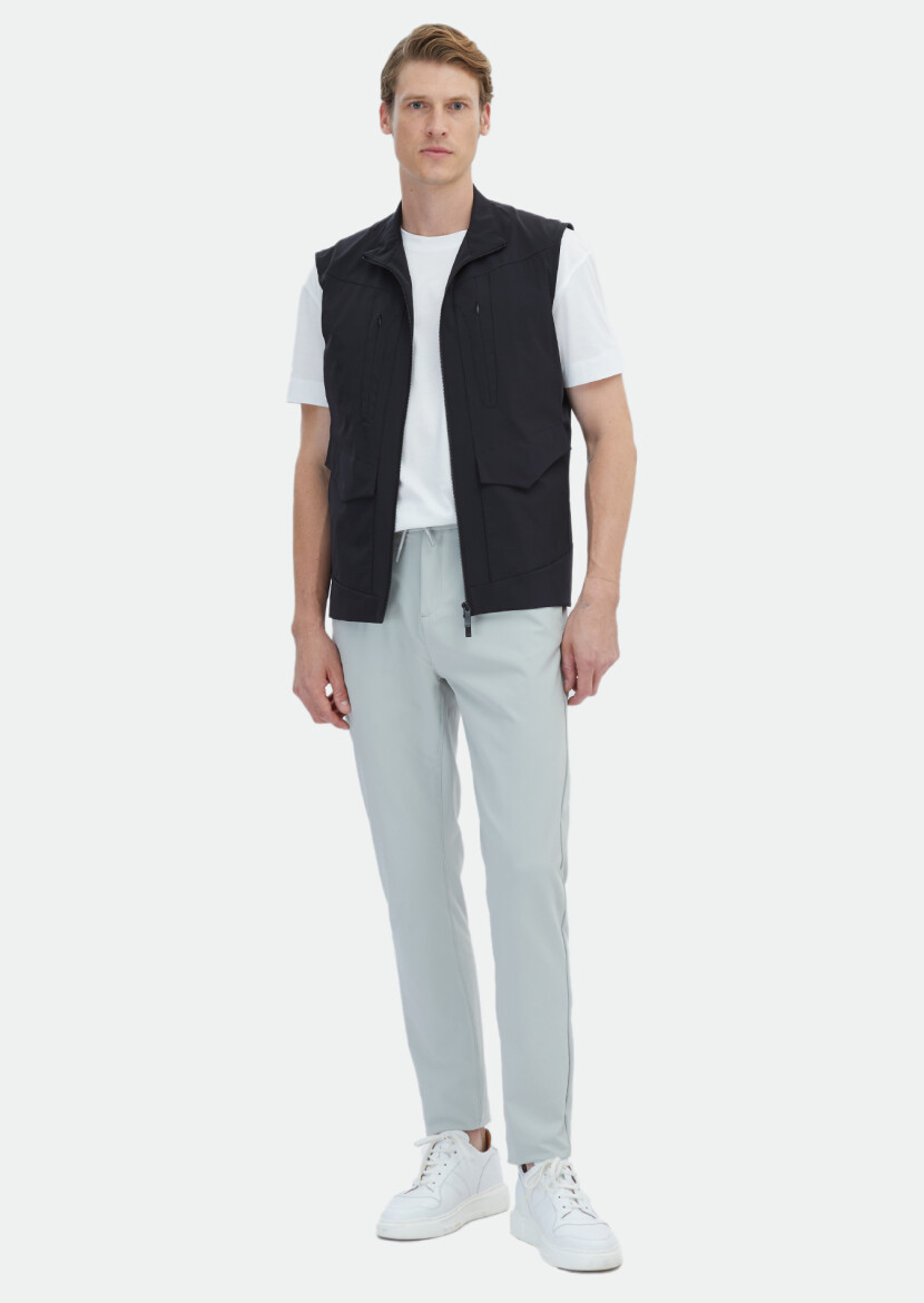 Black Regular Fit Turtleneck Casual Weaving Puffer Vest - 3