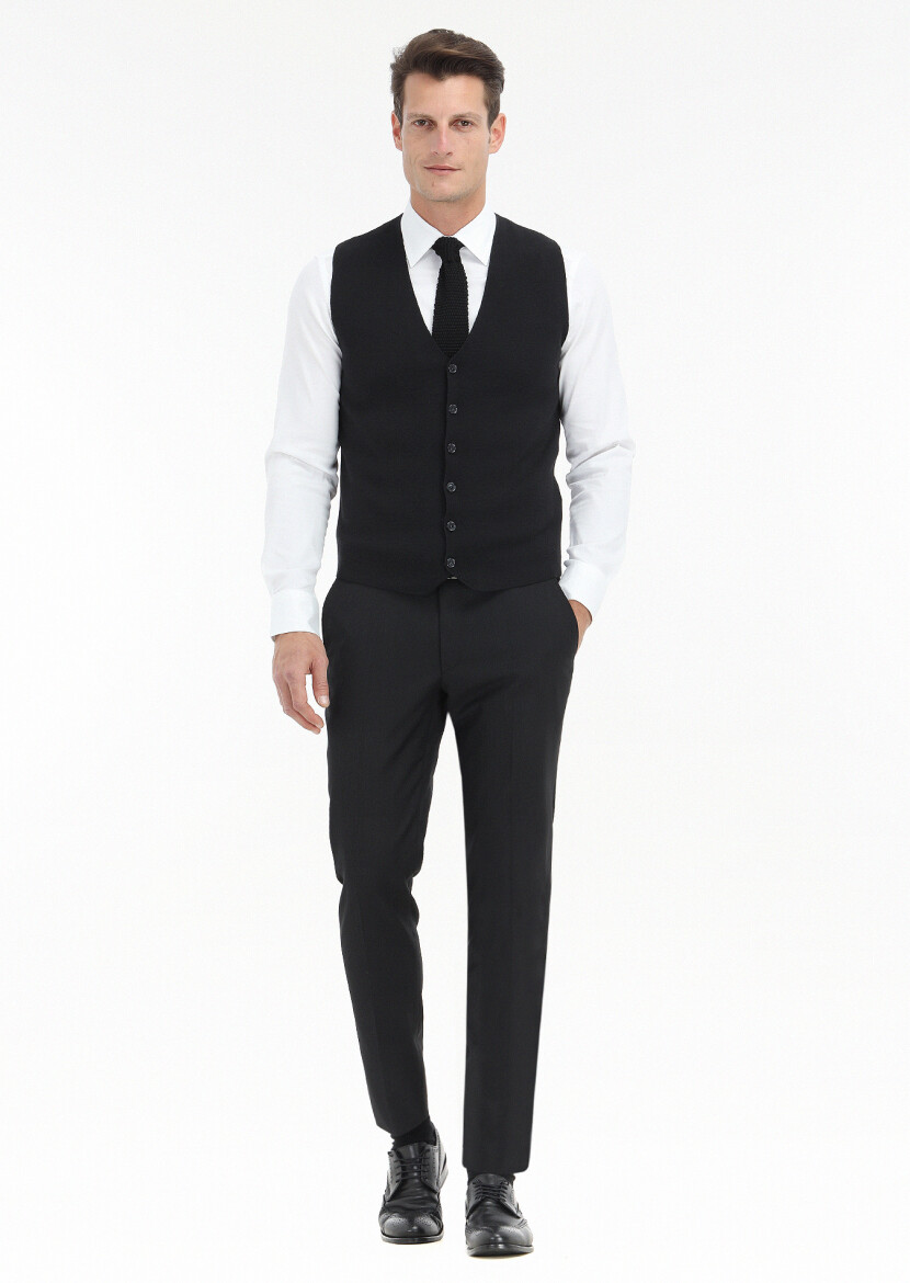 Black Regular Fit V-Neck Casual Knitting Knit Vest 