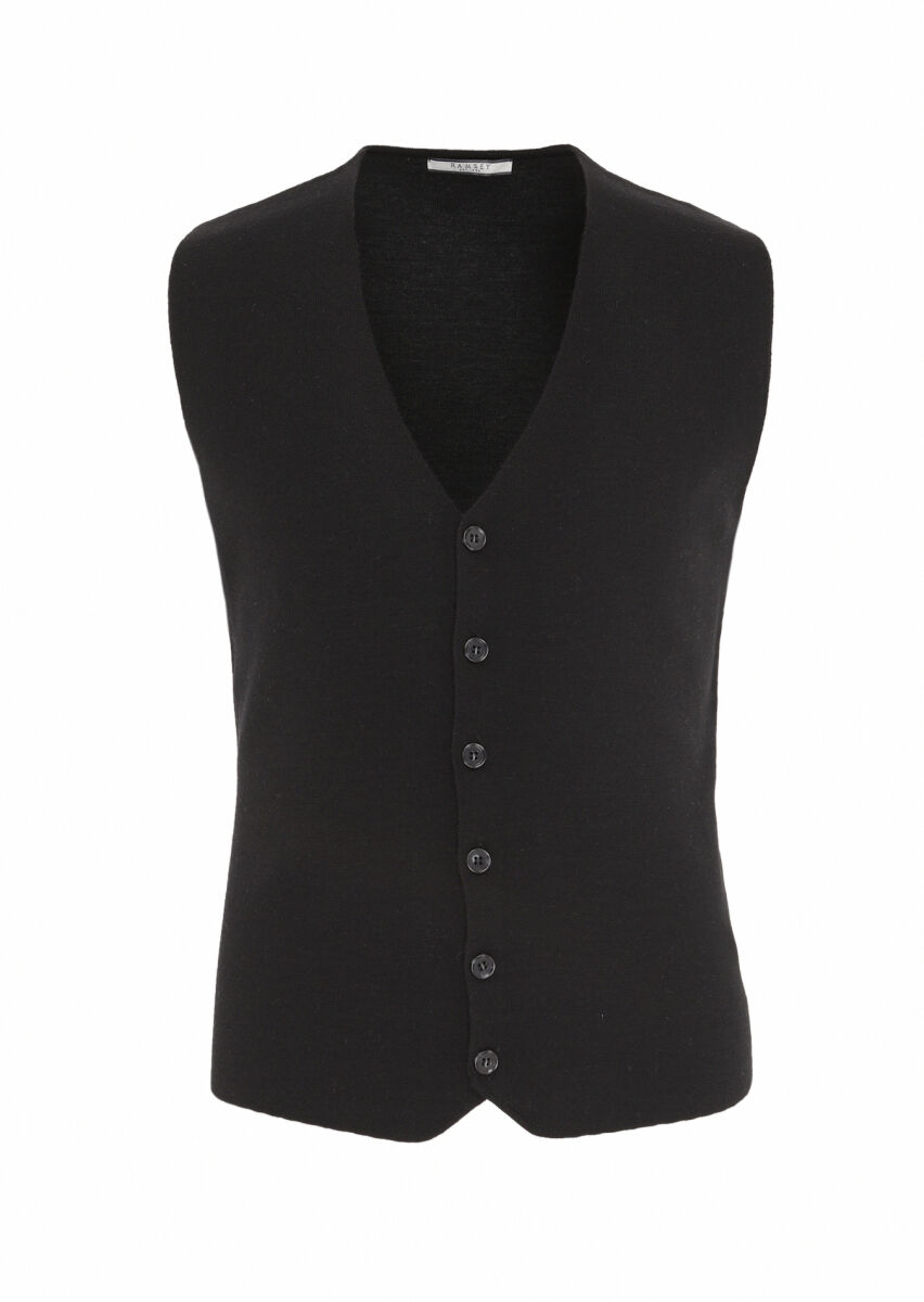 Black Regular Fit V-Neck Casual Knitting Knit Vest - 5