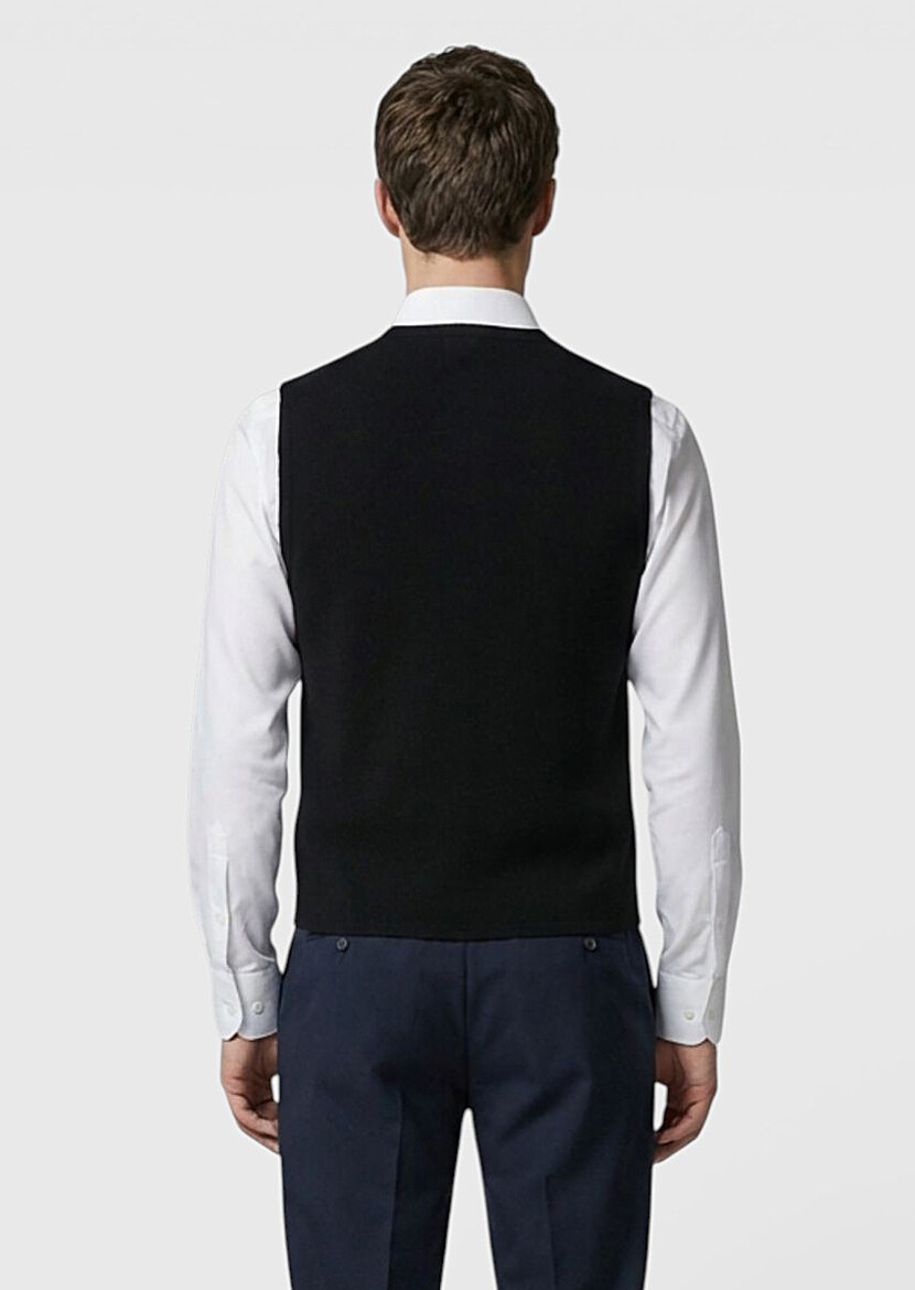 Black Regular Fit V-Neck Casual Knitting Knit Vest - 4