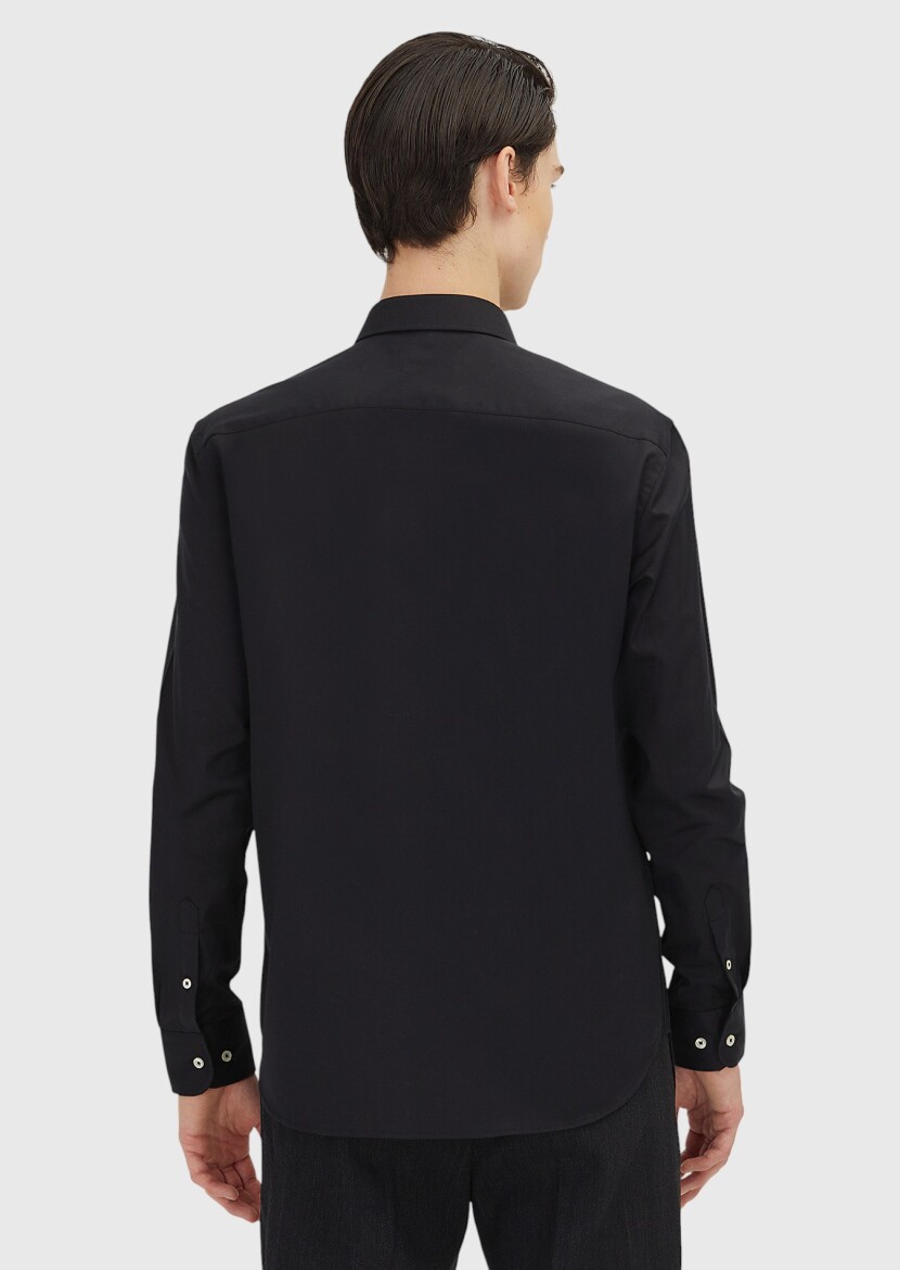 Black Regular Fit Weaving Classical 100% Cotton Shirt - 5