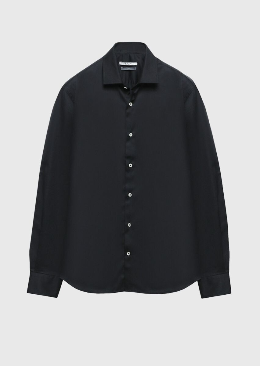 Black Regular Fit Weaving Classical 100% Cotton Shirt - 6