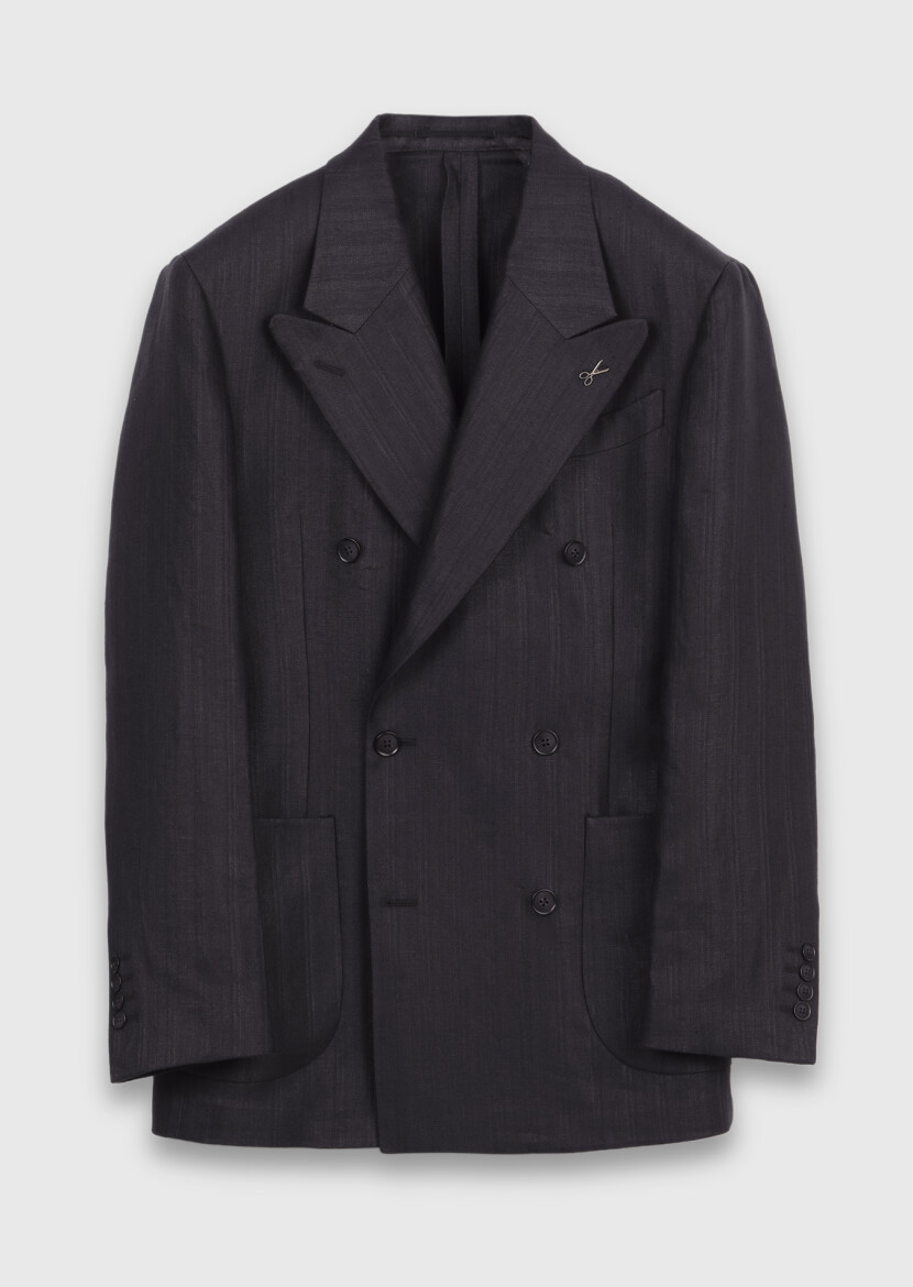 Black Relaxed Fit 100% Linen Jacket - 5