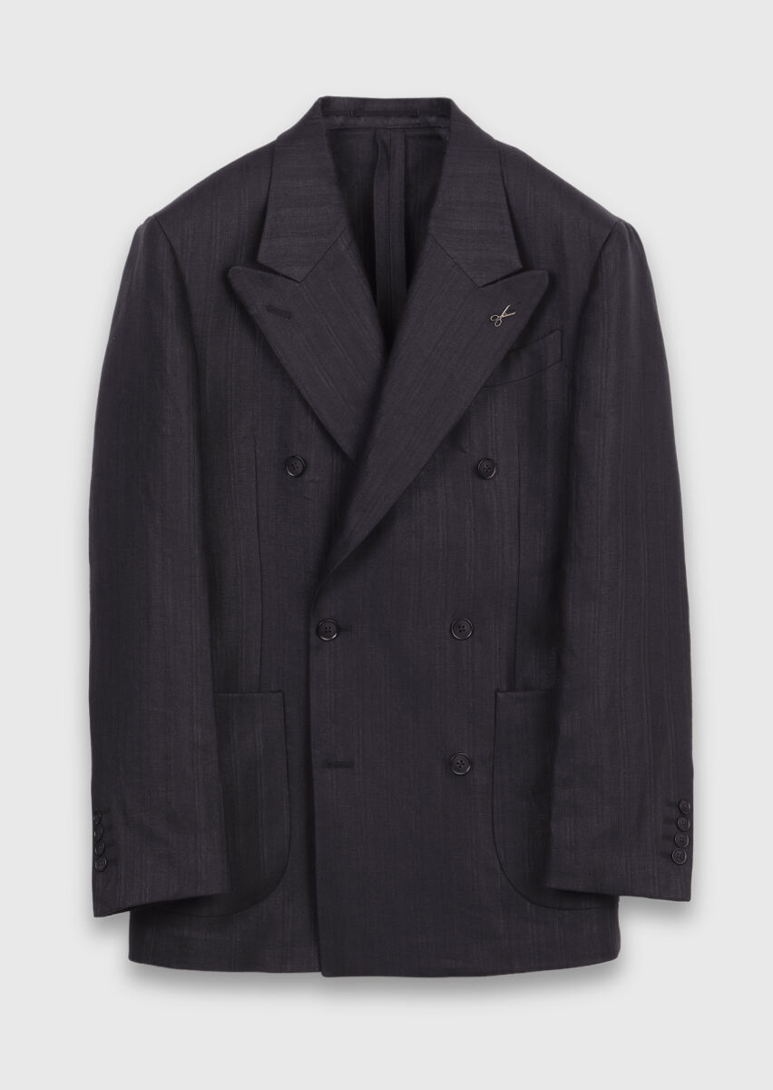 Black Relaxed Fit 100% Linen Jacket - 5