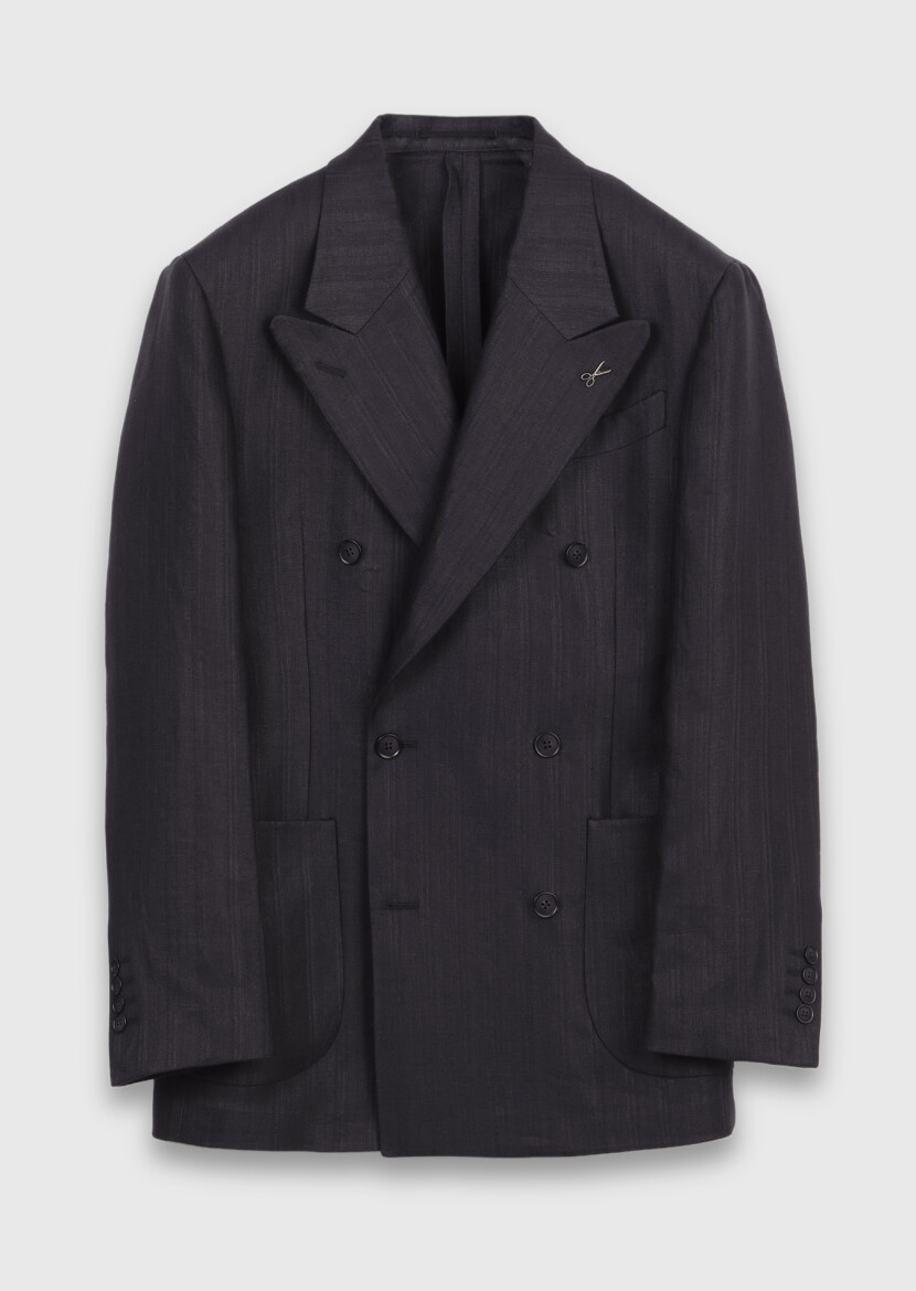 Black Relaxed Fit 100% Linen Jacket - 5