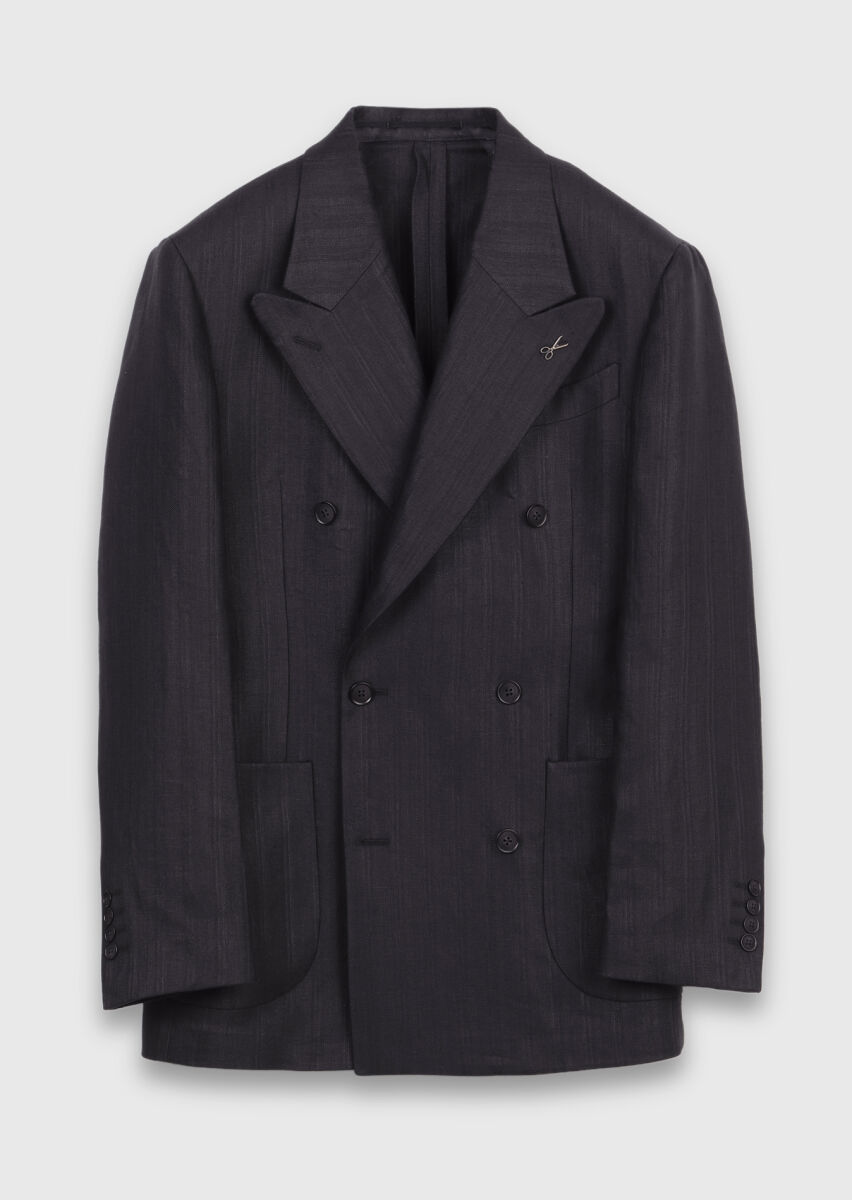 Black Relaxed Fit 100% Linen Jacket - 5
