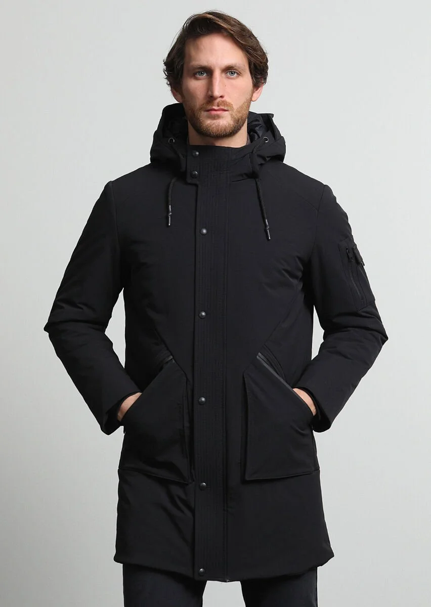 Black Removable Hood Weaving Coat - 1