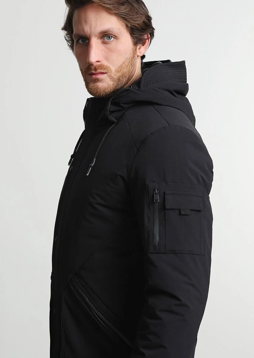 Black Removable Hood Weaving Coat - 3