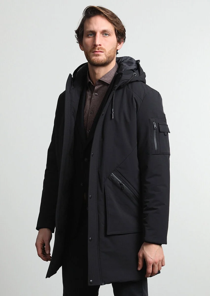 Black Removable Hood Weaving Coat - 4