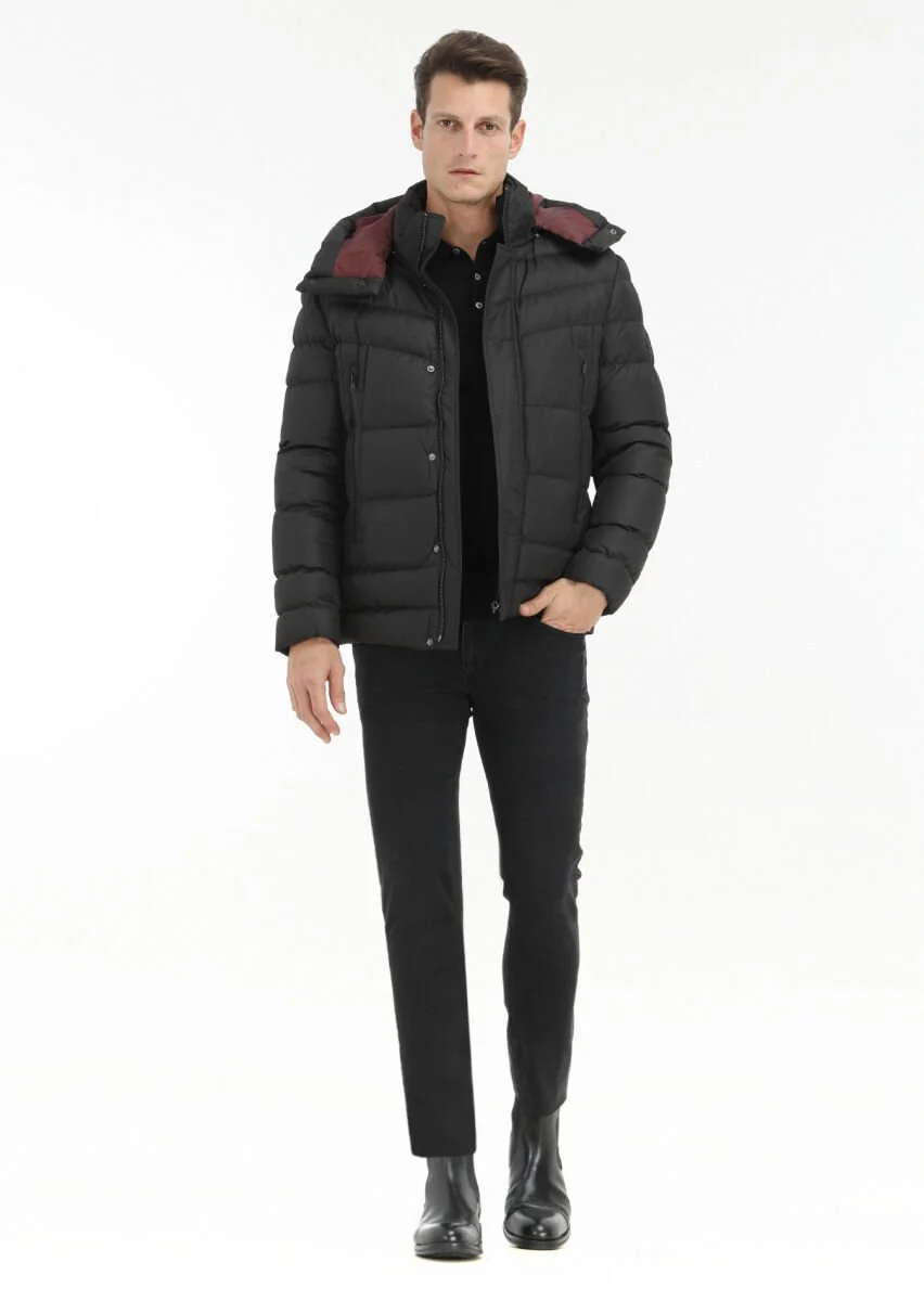 Black Removable Hood Weaving Coat - 1