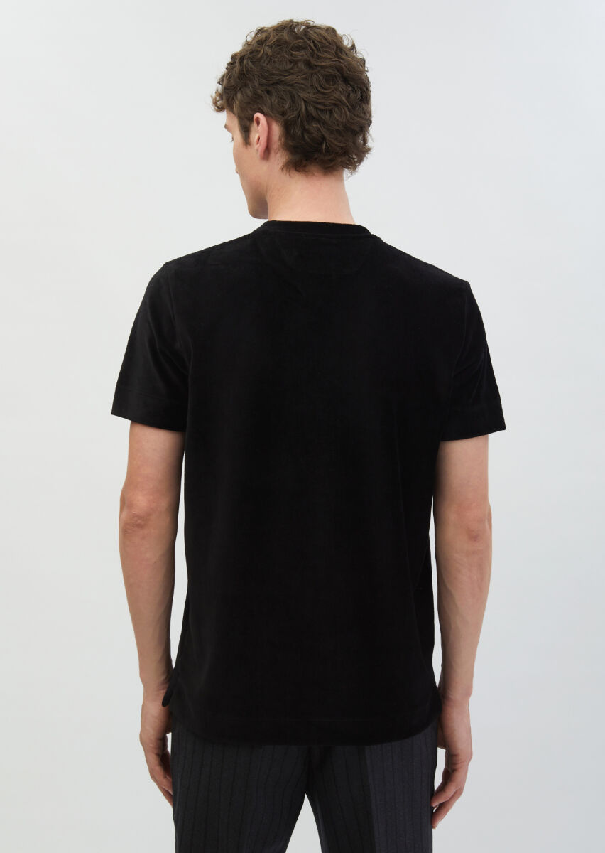 Black Ribbed Crew Neck 100% Cotton T-Shirt - 5